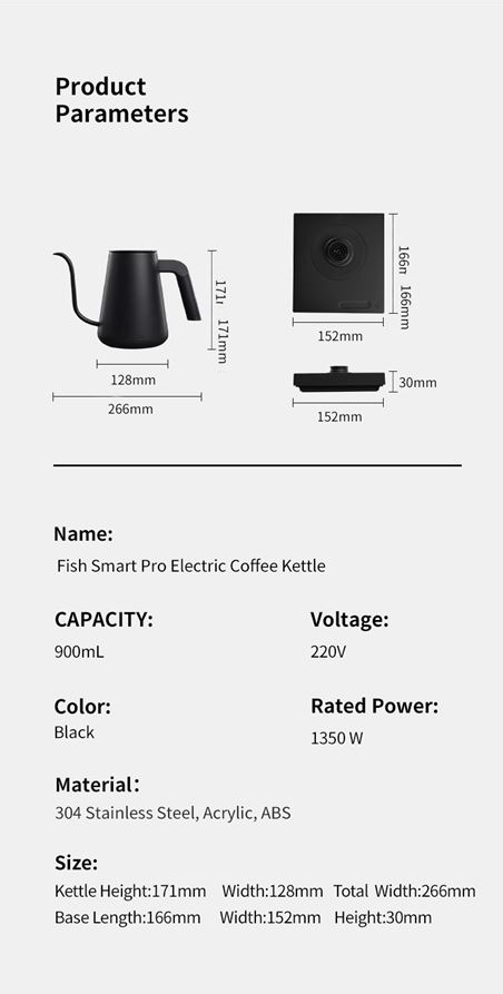 Bouilloire électrique intelligente Timemore Fish Smart Pro Noir 900ml